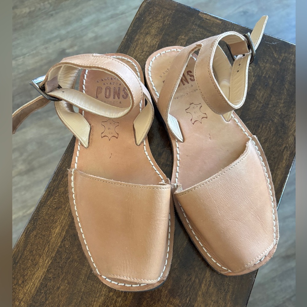 PONS Women’s Sz 7 Classic Strap Brown Avarca Sandals Handmade in Spain BB2 GREAT